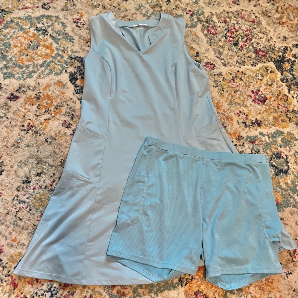 Womens baby blue athletic dress with shorts